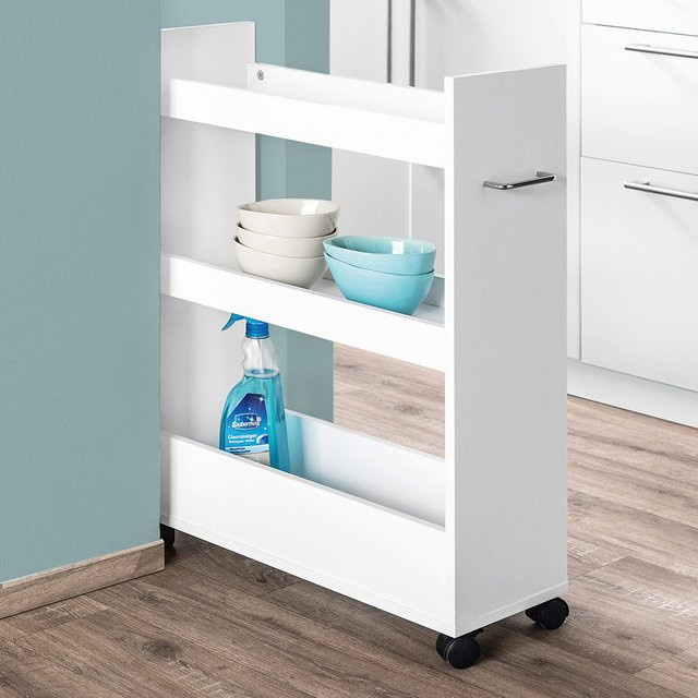 Kesper Nischenregal mit Ablage auf 4 Rollen in Weiß, B/T/H: 22 x 1,0 x 78,0 cm - Bild 1