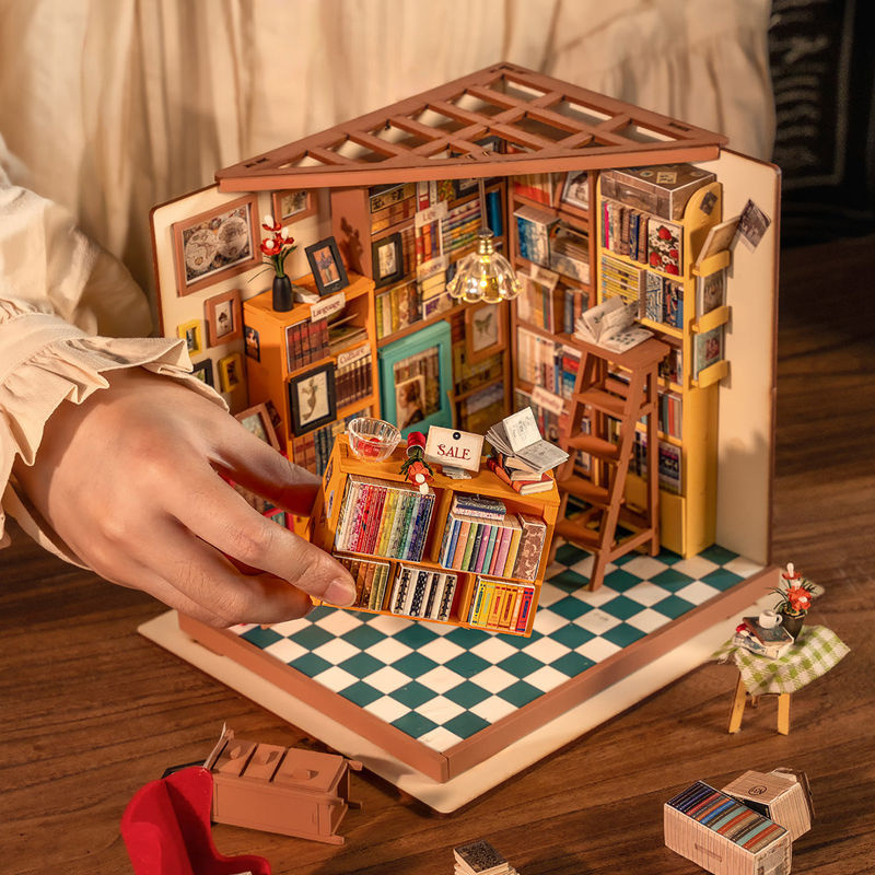 ROBOTIME Rolife 3D-Puzzle Sam's Arbeitszimmer Bibliothek DIY Miniaturhaus Bausatz aus Holz, mehrfarbig - Bild 6