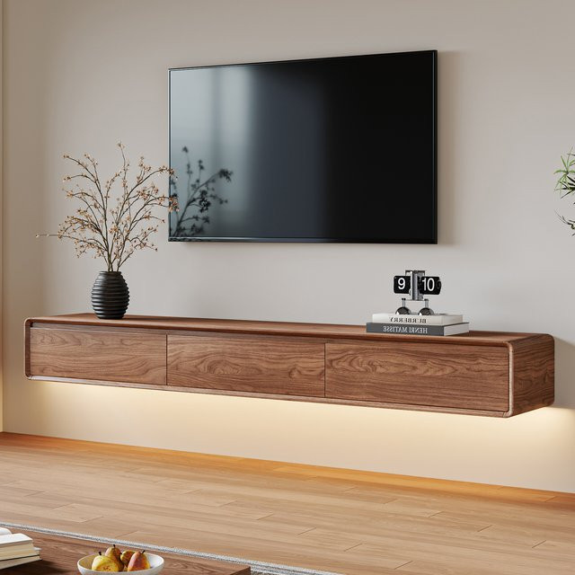 Hängendes Lowboard oleylucklive im Mid-Century Design mit 3 Schubladen, TV Schrank in Walnussoptik, Breite: 200 cm - Bild 1