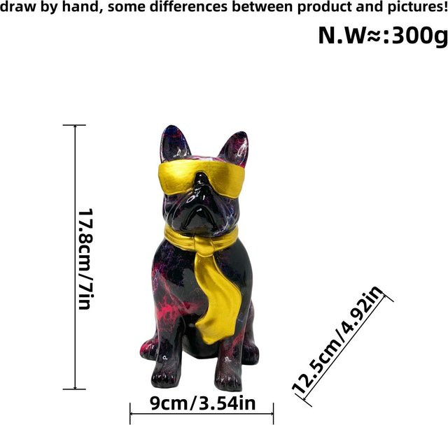 Yiran Furniture Hunde Ornament mit bunter Krawatte aus Harz für Wohnzimmer und Schreibtisch, Mehrfarbig/Schwarz, Breite: 12,5 cm, Höhe: 17,8 cm, Tiefe: 12,5 cm - Bild 1