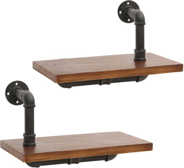 BERLINLODGE 2er-Set Wandregal im Industrial Design aus Kiefernholz und Stahl, Braun, H x B x T: 29 x 45 x 25 cm - Bild 1