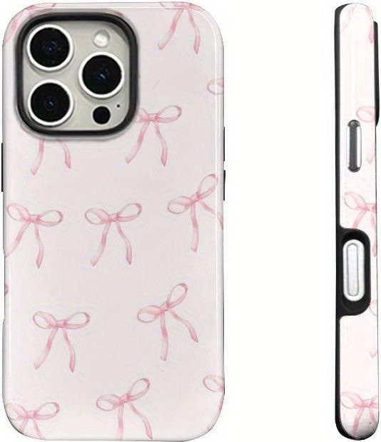 mart174 2-in-1 Handyhülle mit rosa Schleifenmuster für iPhone 11 bis iPhone 17 Pro Max Plus, sturzsicher und stoßfest - Bild 1