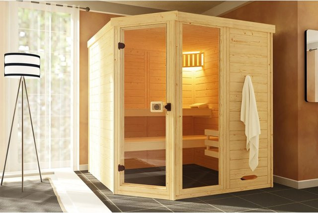 WEKA Massivholz-Elementsauna Laukkala 3 in Braun mit Fenster und Saunaleuchtenset, H x B x T: 192 x 200 x 192 cm - Bild 1