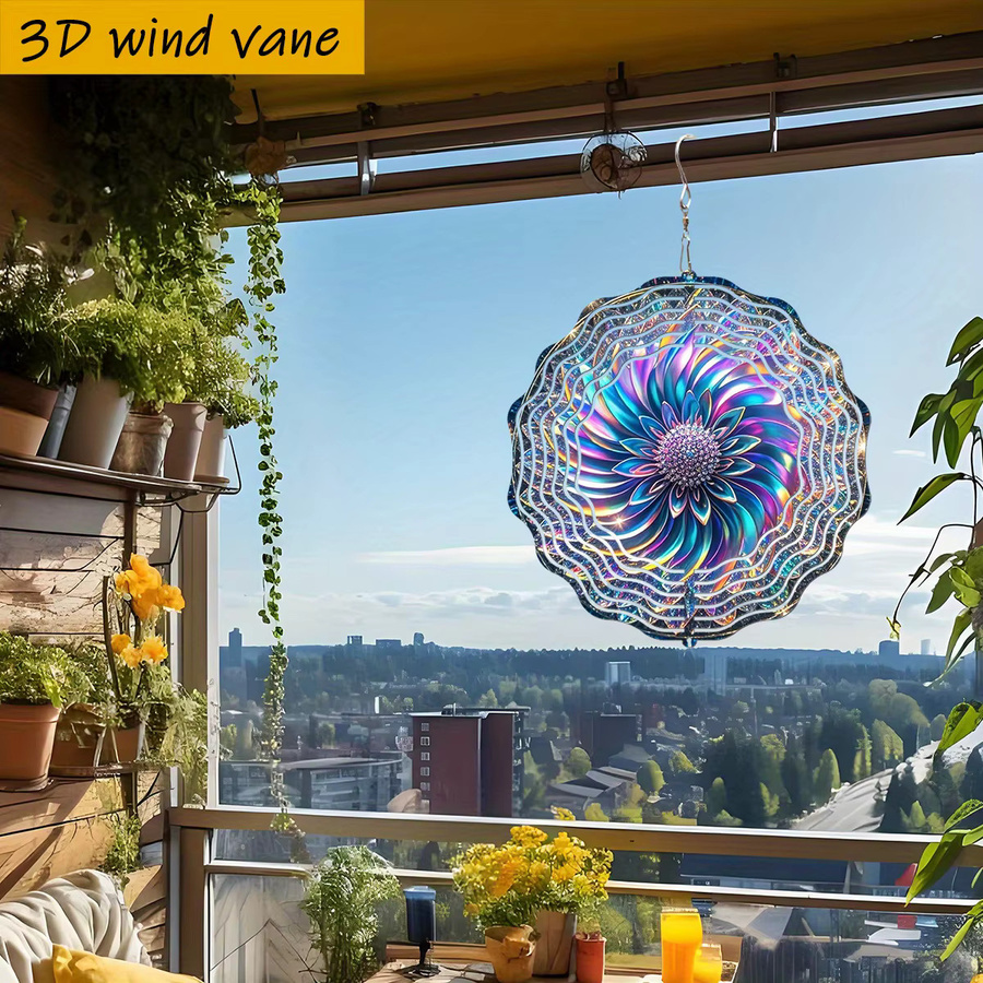 CIFBUY 3D Glitzer-Blumen-Windspinner in Multicolour, 360 Grad rotierender hängender Windspinner für Garten, Terrasse und Rasen, Höhe: 25 cm - Bild 3