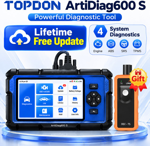 TOPDON Artidiag600S OBD2-Scanner Kfz-Diagnosegerät mit 9 Resets, 4 Systemdiagnosen, FCA-Protokoll, AutoVIN und Reifendrucküberwachung - Bild 1