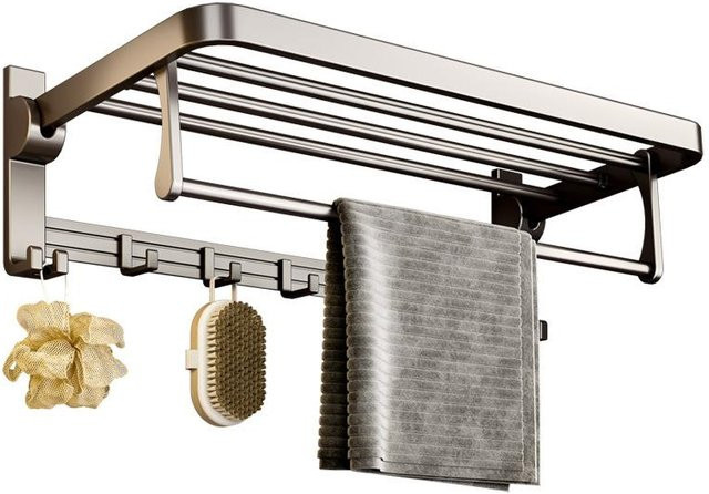 WTEMPO Badezimmer-Handtuchhalter aus Aluminium in Silber mit Haken zur Wandmontage, Breite: 40 cm - Bild 1
