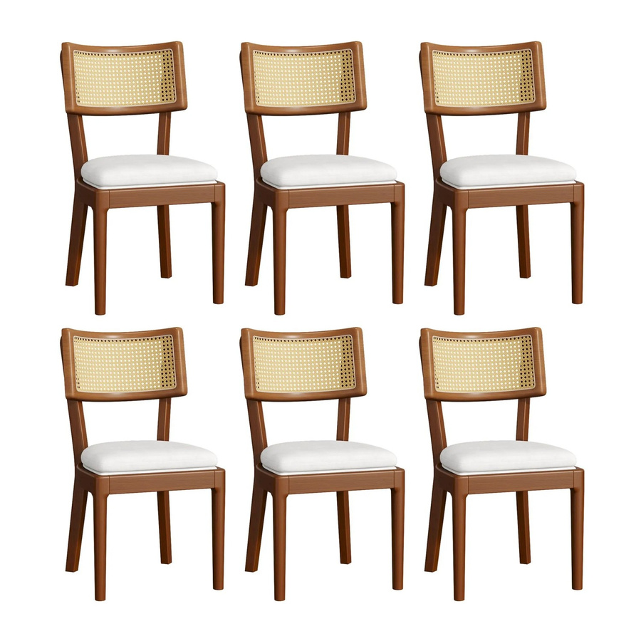 Merax Esszimmerstuhl Set 6 Stück aus Massivholz und Rattan in Nussbaum Braun im Mid-Century Design - Bild 2