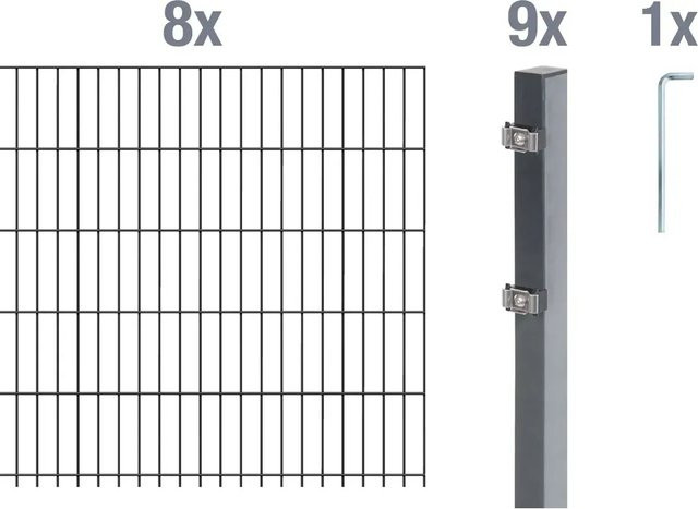 Metallzaun Doppelstabmatte Grund-Set aus Stahl, anthrazit beschichtet, B: 8 m, H: 0,8 m, T: 0,5 m - Bild 1