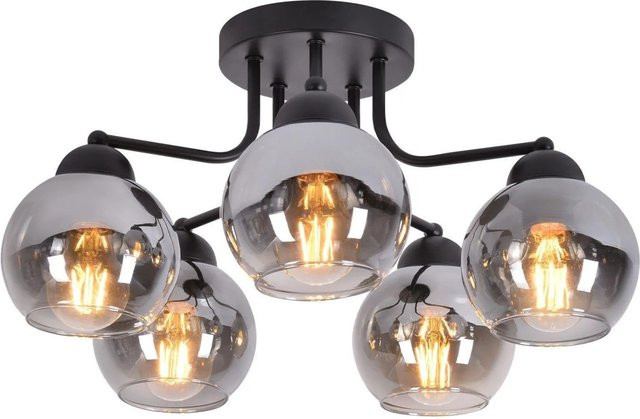 NETTLIFE Deckenleuchte aus Metall und Glas in Schwarz mit transparenten Kugeln, E27, B/T/H: 75,0 x 35,0 x 25,6 cm - Bild 1