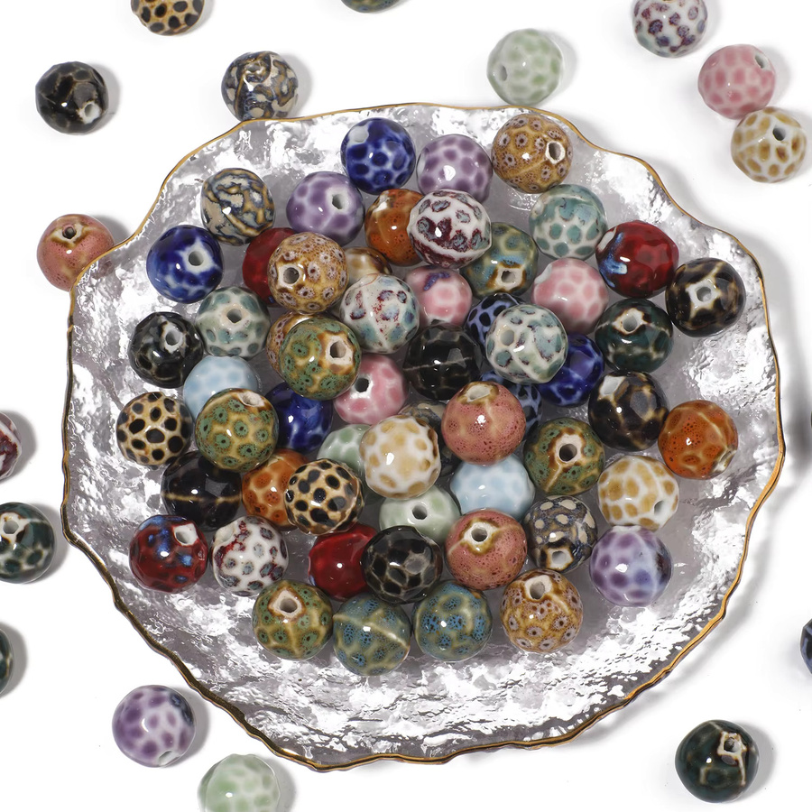 Porzellan-Keramikperlen, mehrfarbig, floral glasiert, 15 mm - Bild 4