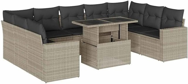 vidaXL 10-tlg. Garten-Sofagarnitur in L-Form aus Polyrattan mit Kissen in Hellgrau - Bild 1