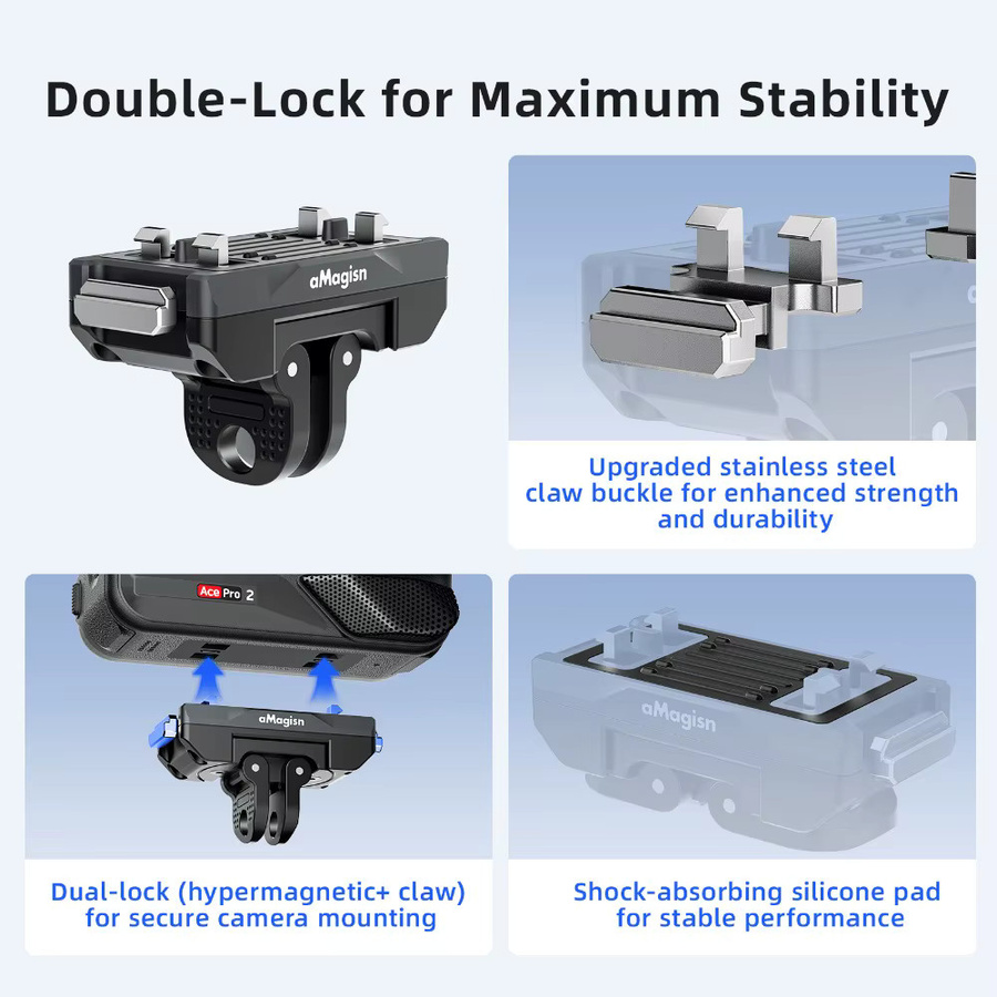 aMagisn Parallel drehbare Schnellverschluss-Metallhalterung in Schwarz für Insta360 Ace, Ace Pro, Ace Pro 2, X4 und X5 Kameras - Bild 4