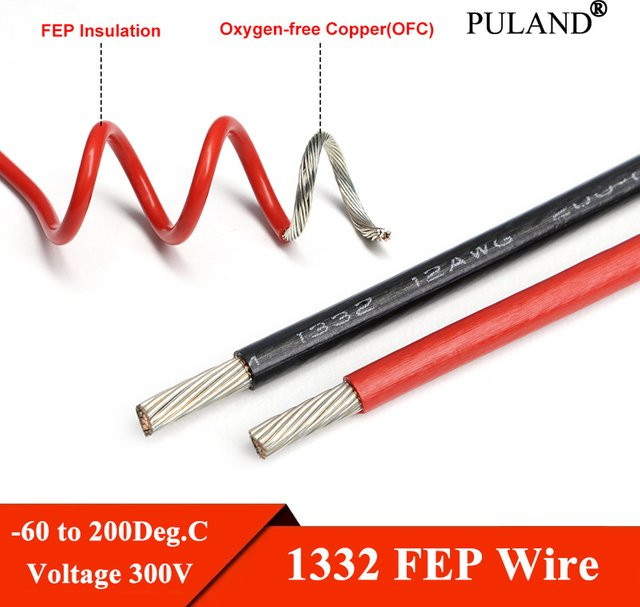 UL1332 PTFE-Draht mit FEP-Isolierung, Hochtemperatur-Kupferkabel mit Zinnbeschichtung für 3D-Drucker, Farbe: Rot - Bild 1