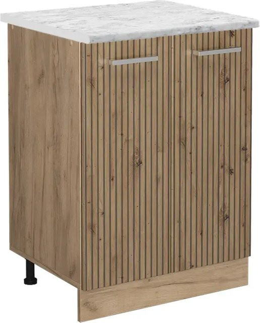 Vicco Küchenunterschrank R-Line Artisan-Eiche/Goldkraft Eiche mit Marmor-Optik, Breite: 60 cm - Bild 1