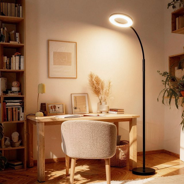 BlitzWill BWL-FL5 LED-Stehleuchte in Schwarz, 12W, 1000lm, dimmbar mit CCT-Farbtemperatursteuerung und Fernbedienung - Bild 1