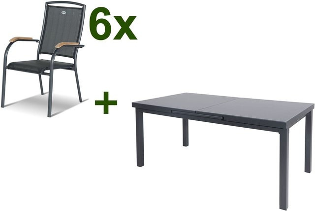 Hartman Raffaelo Garten-Essgruppe in Anthrazit mit ausziehbarem Tisch und 6 Stapelsesseln aus Alu und Textilene - Bild 1