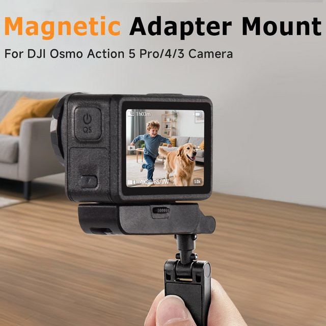 Magnetischer Adapterhalter für DJI Osmo Action 5 Pro, 4, 3 und Osmo Nano in Schwarz, 360 Grad verstellbare Schnellverschluss-Erweiterungshalterung - Bild 1