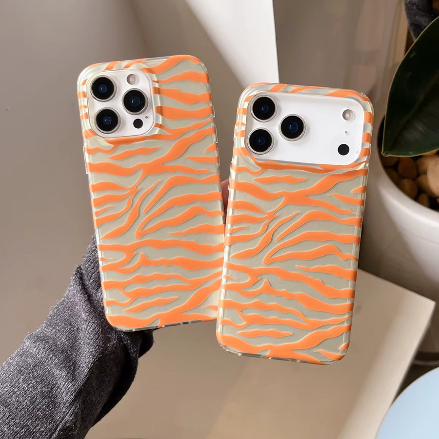 Stoßfeste IMD Handyhülle mit Zebra-Leoparden-Muster in Orange-Weiß für Apple iPhone 17 16 15 14 Pro Max - Bild 2