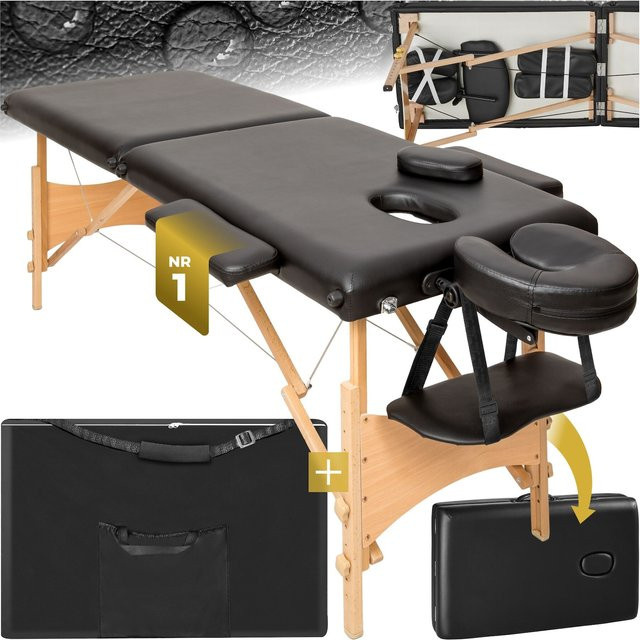tectake 2 Zonen Massageliege Freddi aus Buchenholz in Schwarz, H x B x T: 84 x 185 x 61 cm - Bild 1