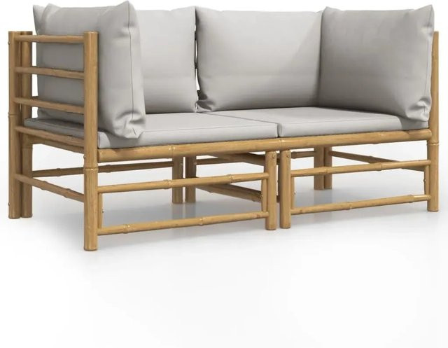 vidaXL Garten-Ecksofa Set aus Bambus mit hellgrauen Polsterkissen in L-Form - Bild 1