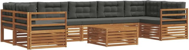 vidaXL Outdoor-Sofagarnitur 8-teilig aus Massivholz Akazie in L-Form mit Kissen in Anthrazit und Natur - Bild 1