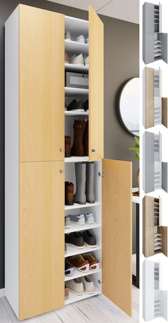 VCM Lona Schuhschrank aus Holz in Braun mit 10 Fächern und zwei Drehtüren, B/T/H: 70 x 40 x 220 cm - Bild 1