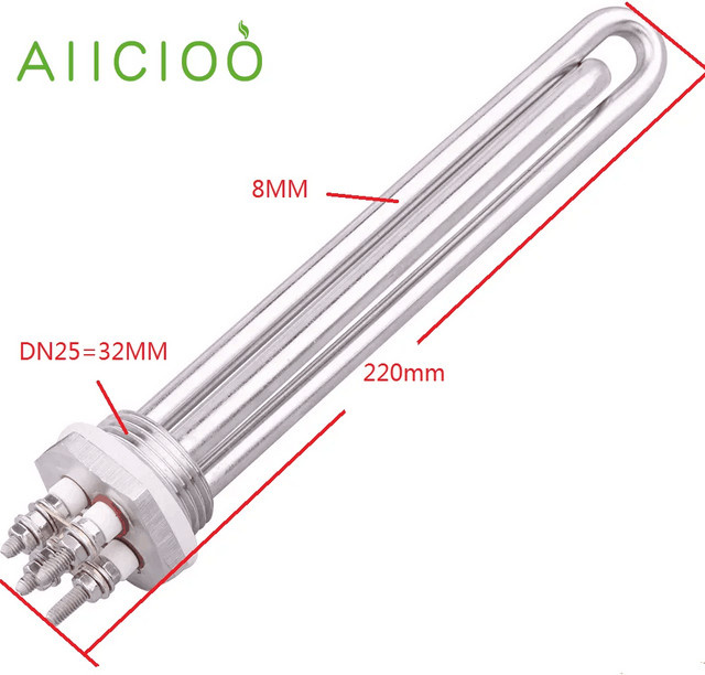 AIICIOO Tauchwasser Heizelement DN25 1 Zoll BSP aus Edelstahl, 48 V Solar Rohr-Elektroheizung, Farbe: Silber - Bild 1
