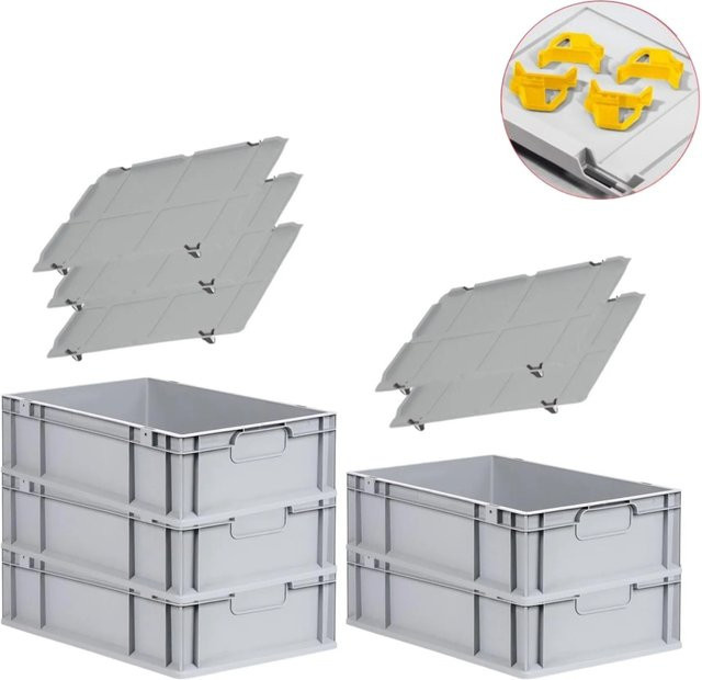 PROREGAL Spar Set Eurobox Nextgen Economy mit Auflagedeckel und Schiebeschnappverschlüssen, Gelb, H x B x T: 17 x 40 x 60 cm, 34 Liter - Bild 1
