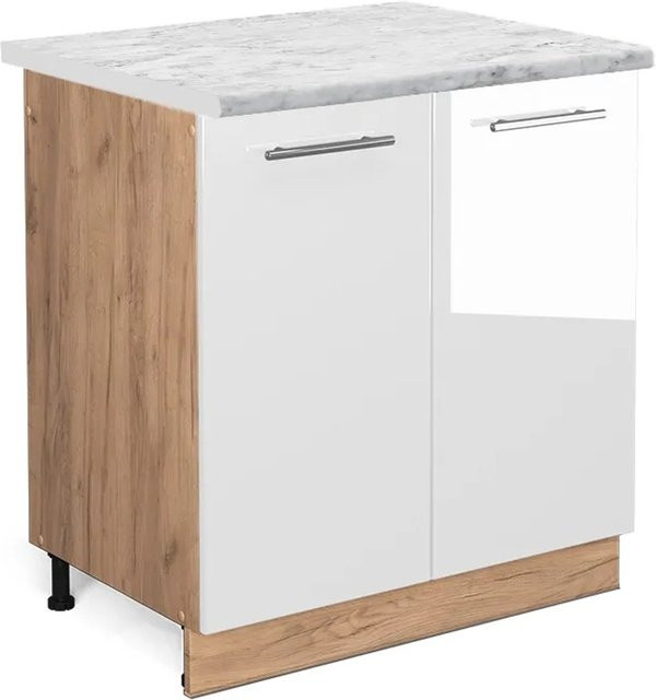 Vicco Spülenunterschrank Fame-Line in Weiß Hochglanz und Eiche mit Soft-Close-Türen, B/T/H: 80 x 60 x 82 cm - Bild 1