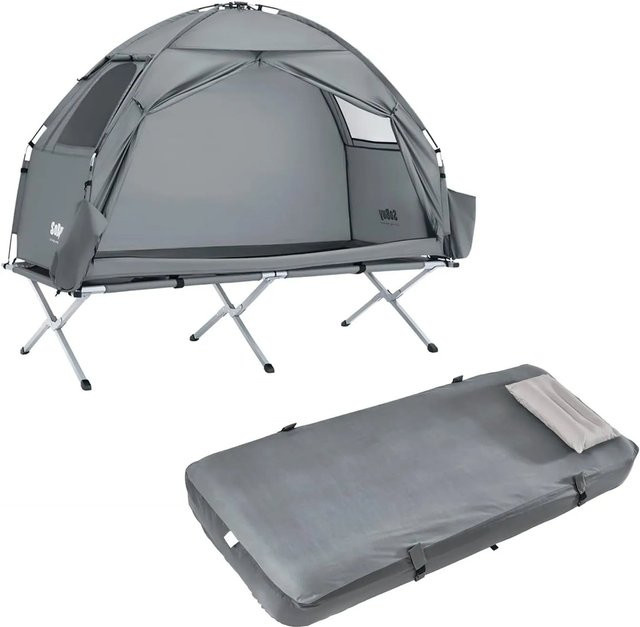 SoBuy Feldbett mit Campingzelt und Luftmatratze für 1 Person, Grau, B/T/H: 76 x 191 x 114 cm - Bild 1