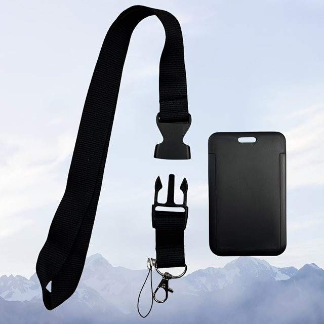 Schwarzes Halsband-Ausweishalter-Set aus Polyester mit abnehmbarem Riemen und Kartenfach aus Kunststoff - Bild 1