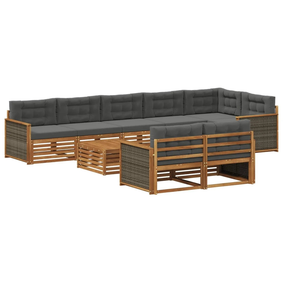 vidaXL Outdoor-Sofagarnitur aus Akazienholz mit 9 Kissen in Anthrazit und Grau - Bild 2
