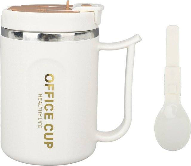 CosyHome Isolierter Kaffeebecher aus 304 Edelstahl mit Henkel, Deckel und Löffel, Blau und Weiß - Bild 1
