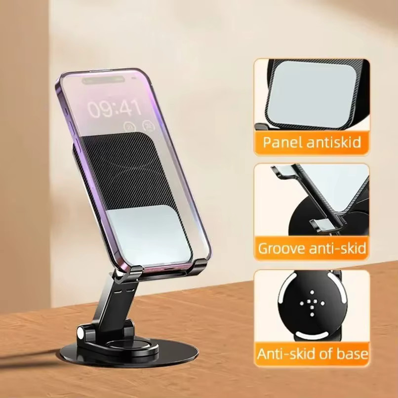 Opansten Handy- und Tablet-Ständer Schwarz, verstellbar und 360 Grad drehbar, faltbarer Smartphone-Halter für Videoanrufe und Live-Streaming - Bild 3