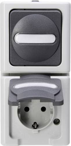 Kopp BlueElectric Feuchtraum-Schalterprogramm Kombination aus Schalter und Steckdose in Grau mit IP44 Schutzart für die Aufputzmontage - Bild 1