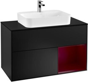V&B Waschtischunterschrank Finion 100 Wandmontage mit LED-Beleuchtung und Regalfach in Schwarz lackiert - Bild 1