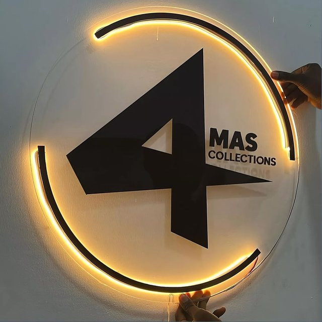 Personalisiertes Acryl-Schild mit LED-Hintergrundbeleuchtung in Neon-Optik, rundes Firmenschild für Büro und Wanddekoration, transparent mit warmweißem Licht - Bild 1