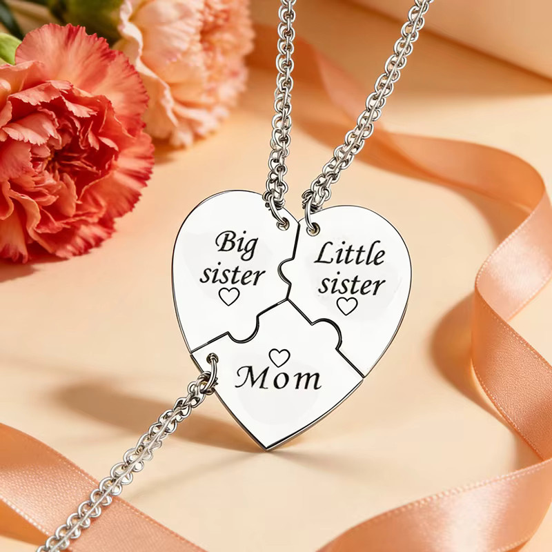 konminry Halsketten-Set, Herz-Anhänger, Edelstahl, Silber, Unisex - Bild 2