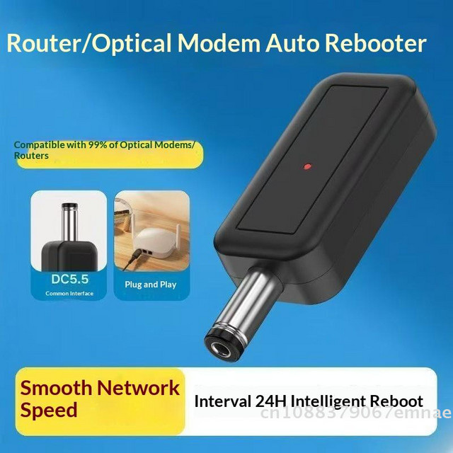 ZYAS Automatisches Router-Neustart-Tool mit WiFi-Steuerung, 5V-24V, 5,5x2,1mm Barrel Plug, Schwarz - Bild 1