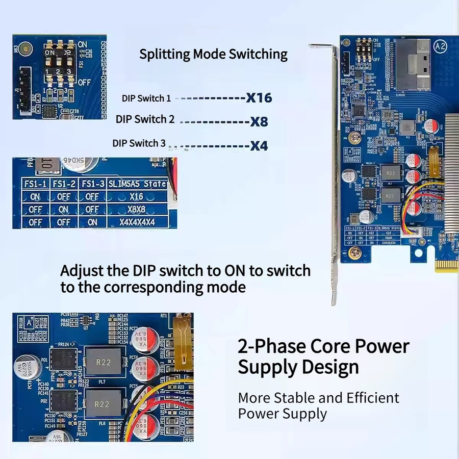 ADT-Link No-Split SWITCH PLX88096 PCIe 4.0 x16 Erweiterungskarte für externe GPU und SSD in Blau - Bild 2