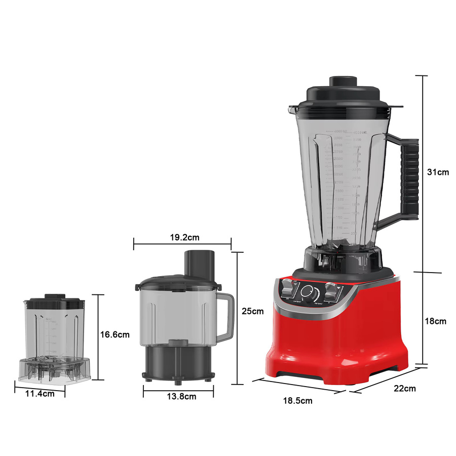 Betuyoo 8-in-1 Multifunktionaler Mixer in Rot, 9500W Hochgeschwindigkeitsmixer mit 3L Volumen und 32000RPM, Küchenmaschine als Entsafter, Fleischzerkleinerer und Smoothie-Maker - Bild 2