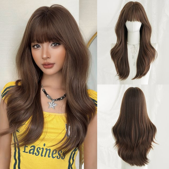 7JHH WIGS Perücke, mokkabraun, lang, gerade, mit Pony, Damen - Bild 1