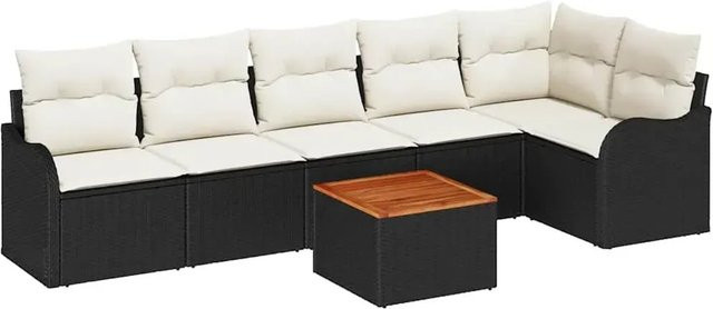 vidaXL Garten-Sofa-Set 7-teilig aus Polyrattan in Schwarz mit Polsterauflagen - Bild 1
