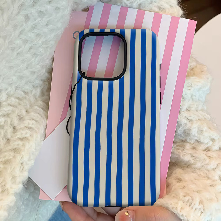Luxuriöse doppellagige Handyhülle für Apple iPhone Modelle in nautischem Blau und Beige gestreift - Bild 4