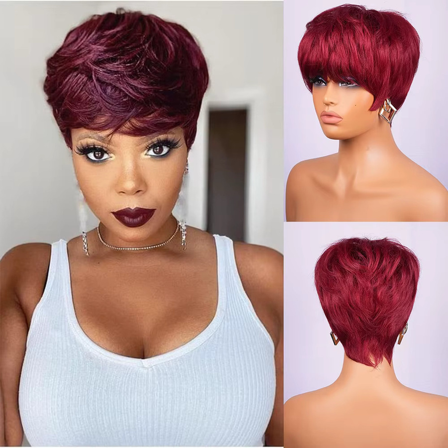 OYM HAIR Pixie-Schnitt-Perücke, glattes Echthaar, rosarot, Damen - Bild 1