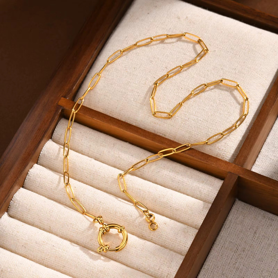 Meaeguet Büroklammer-Ketten-Choker-Halskette, Edelstahl, vergoldet, Damen - Bild 2
