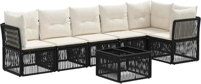 vidaXL Gartensofa-Set 7-teilig aus Poly-Rattan und Metall in Schwarz mit L-Form und Polsterkissen - Bild 1
