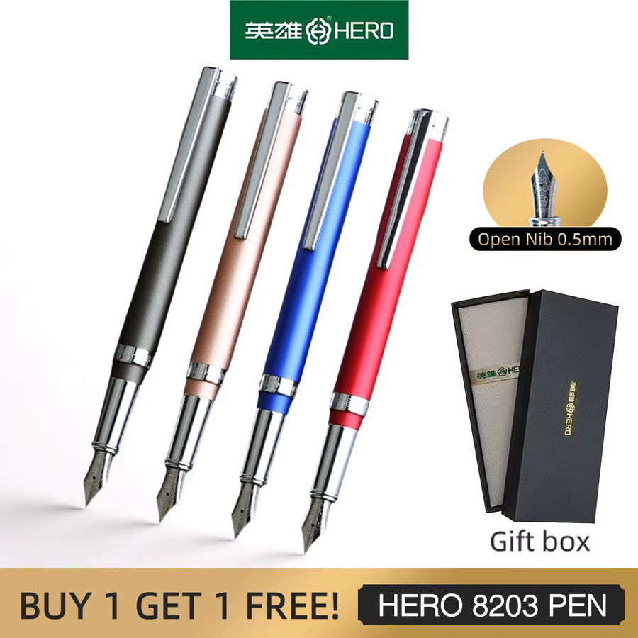 Hero 8203 School Füllfederhalter Set, 2 Stück, 0,5 mm Edelstahl-Iridiumspitze, Farben: Blau und Mehrfarbig - Bild 2