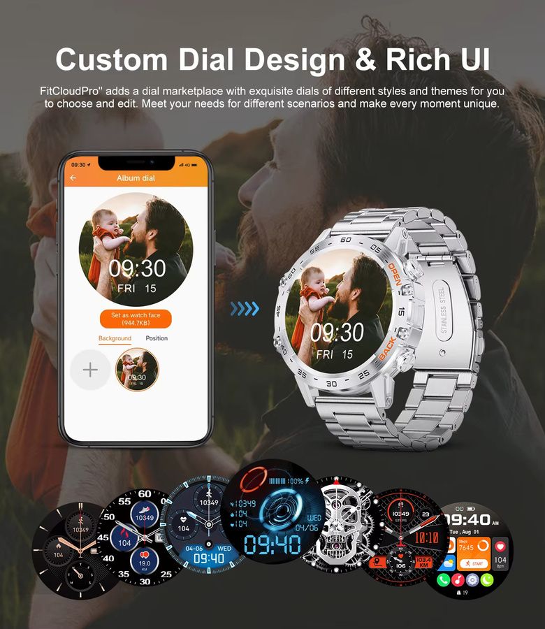 LIGE Smartwatch für Herren mit 1.39 Zoll Runddisplay, Bluetooth Anruf, Herzfrequenz-Überwachung und Sport-Fitness-Funktionen, Farbe: Orange/Schwarz/Silber - Bild 3