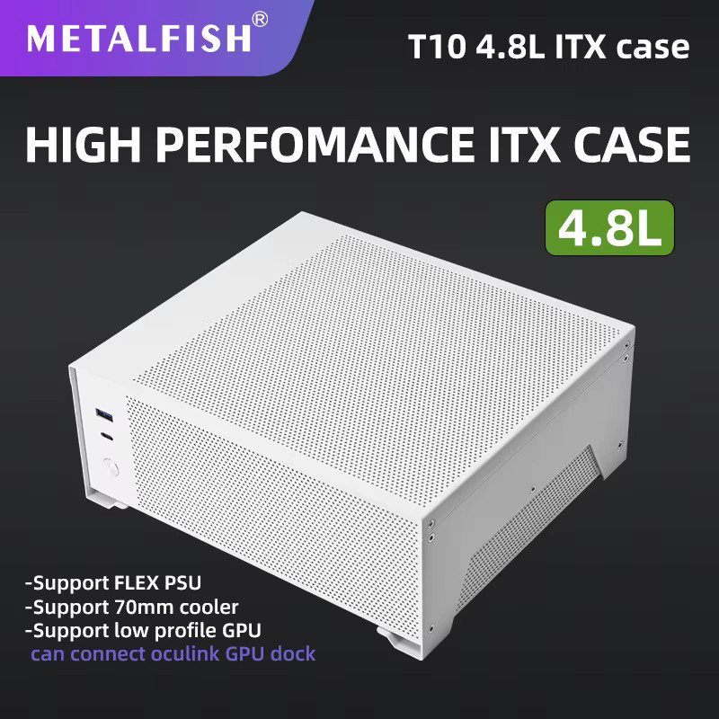 METALFISH T10 Mini ITX-Gehäuse in Schwarz, 4,8 l, kompaktes Bürogehäuse mit Unterstützung für FLEX-Netzteil, 70 mm hohen Kühler und OCULINK-Erweiterungskarte - Bild 2